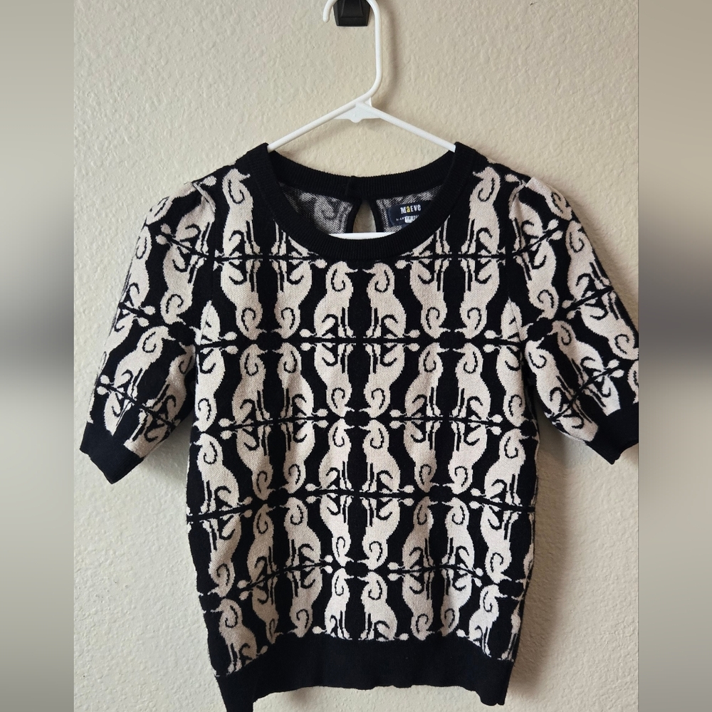 Anthropologie Maeve Harmon Jacquard Sweater Tee Poodle print - Picture 3 of 7